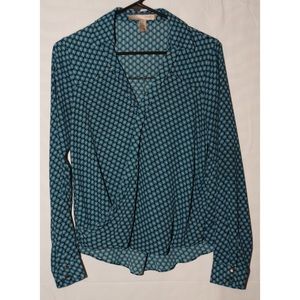 Navy blue geometric crossover long sleeved blouse